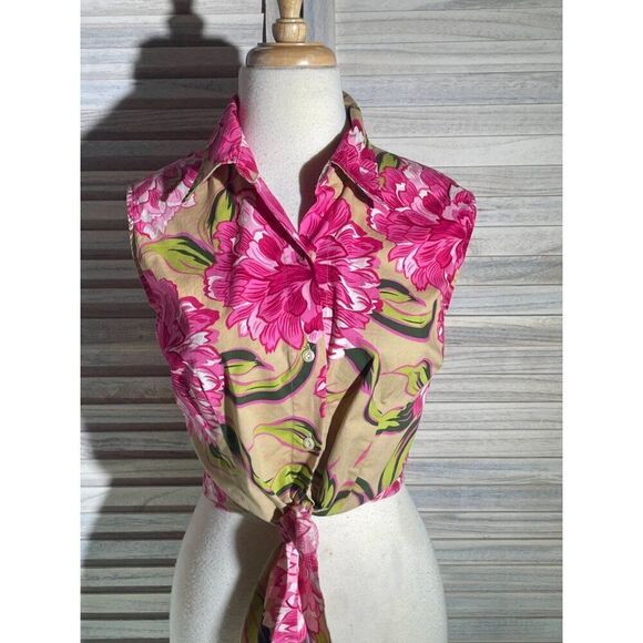 NY&Co Lg Tropical Tie Front Top - Picture 2 of 13